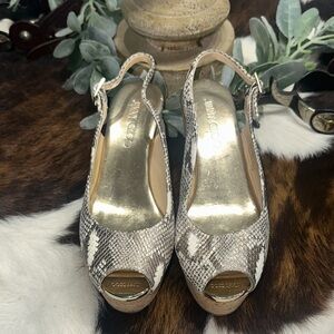Jimmy Choo Snakeskin Wedges - Gold and Cream